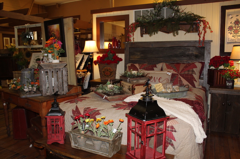 A bed with a rustic items on it